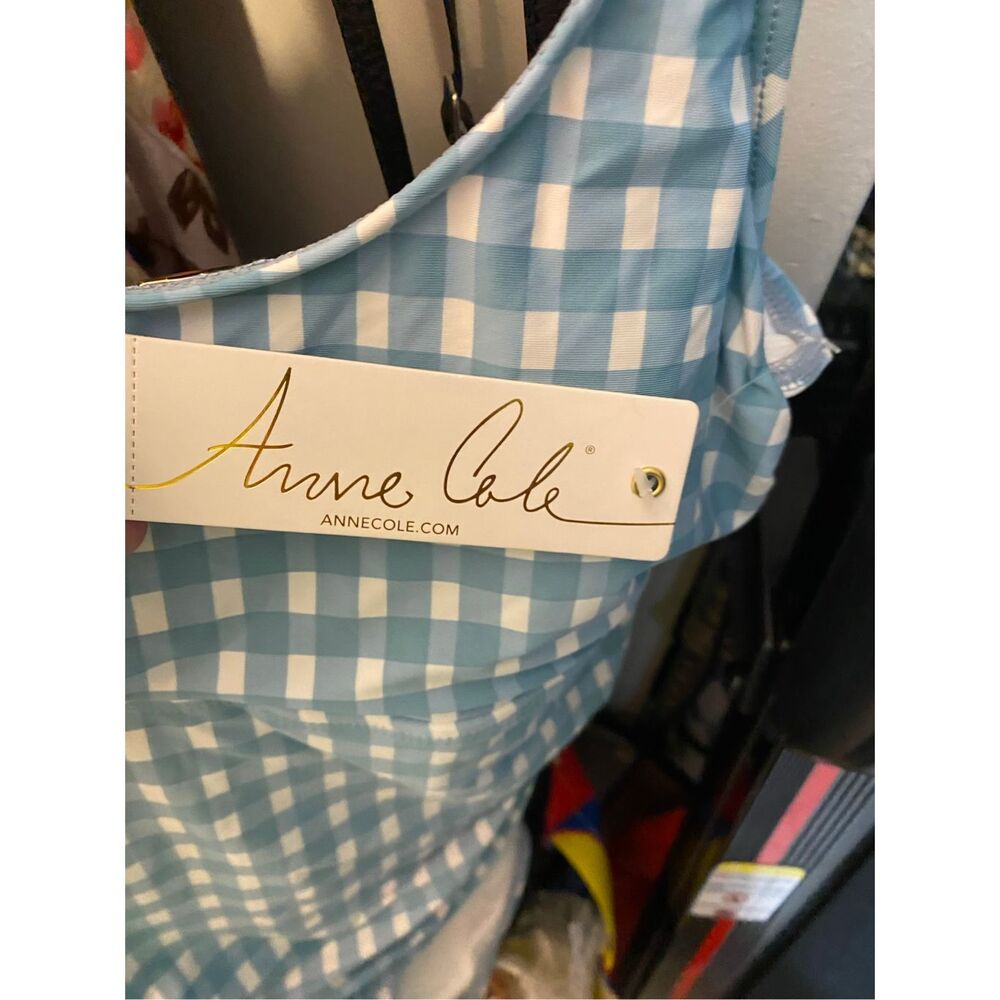 NWT Anne Cole gingham, blue and white shirred one piece swimsuit 12 - Picture 7 of 7